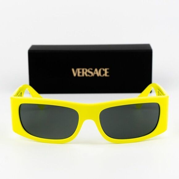 NEW Versace VE4482 544987 Yellow Fluo Dark Grey Rectangular Unisex Sunglasses